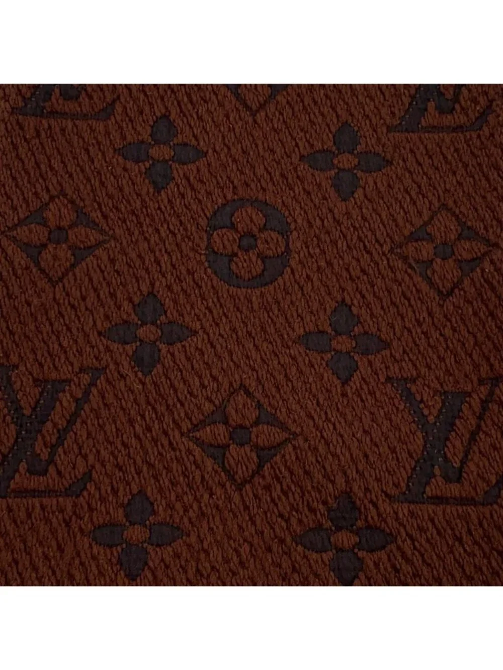 Louis Vuitton Red Brown Logo Jacquard Wool Fringe Scarf